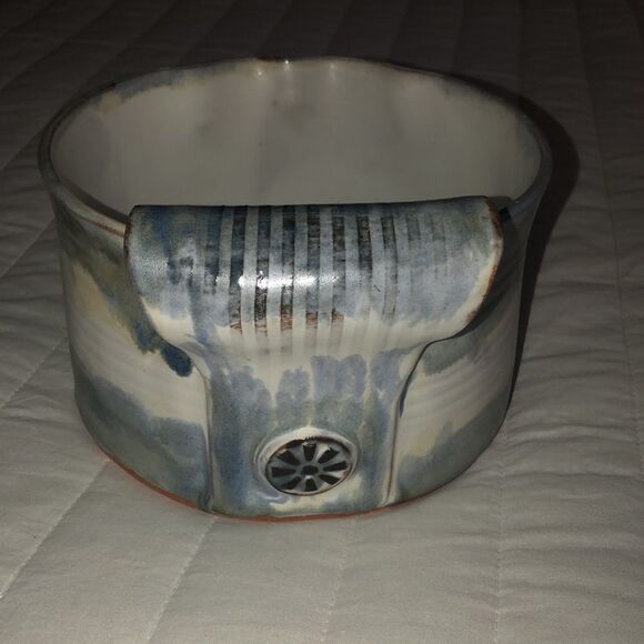 Vintage Blue Gray Handmade Stone Decorative Dish Vase Planter - Picture 2 of 7